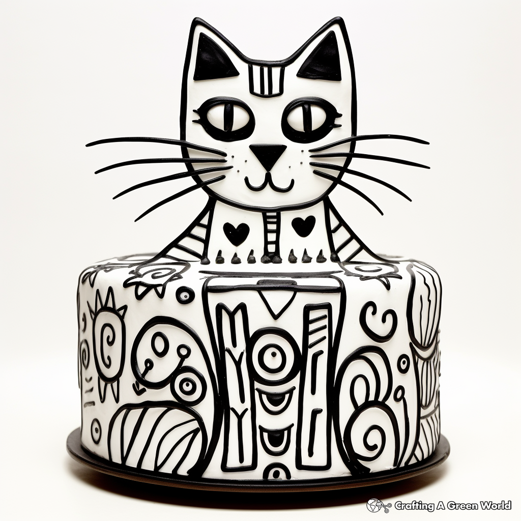Picasso Style Cat Cake Coloring Pages 1