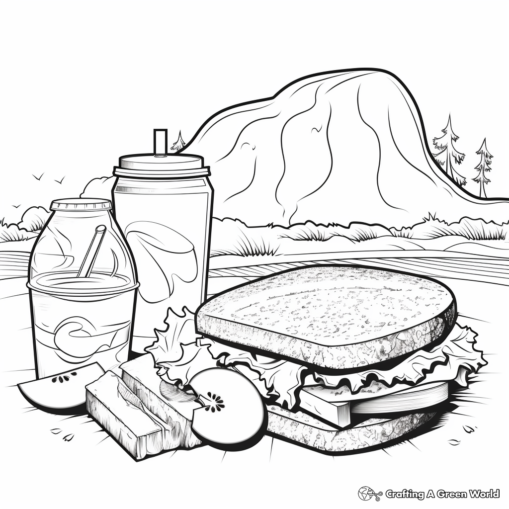 Picnic Food Coloring Pages: Sandwich, Juice, Apple 2