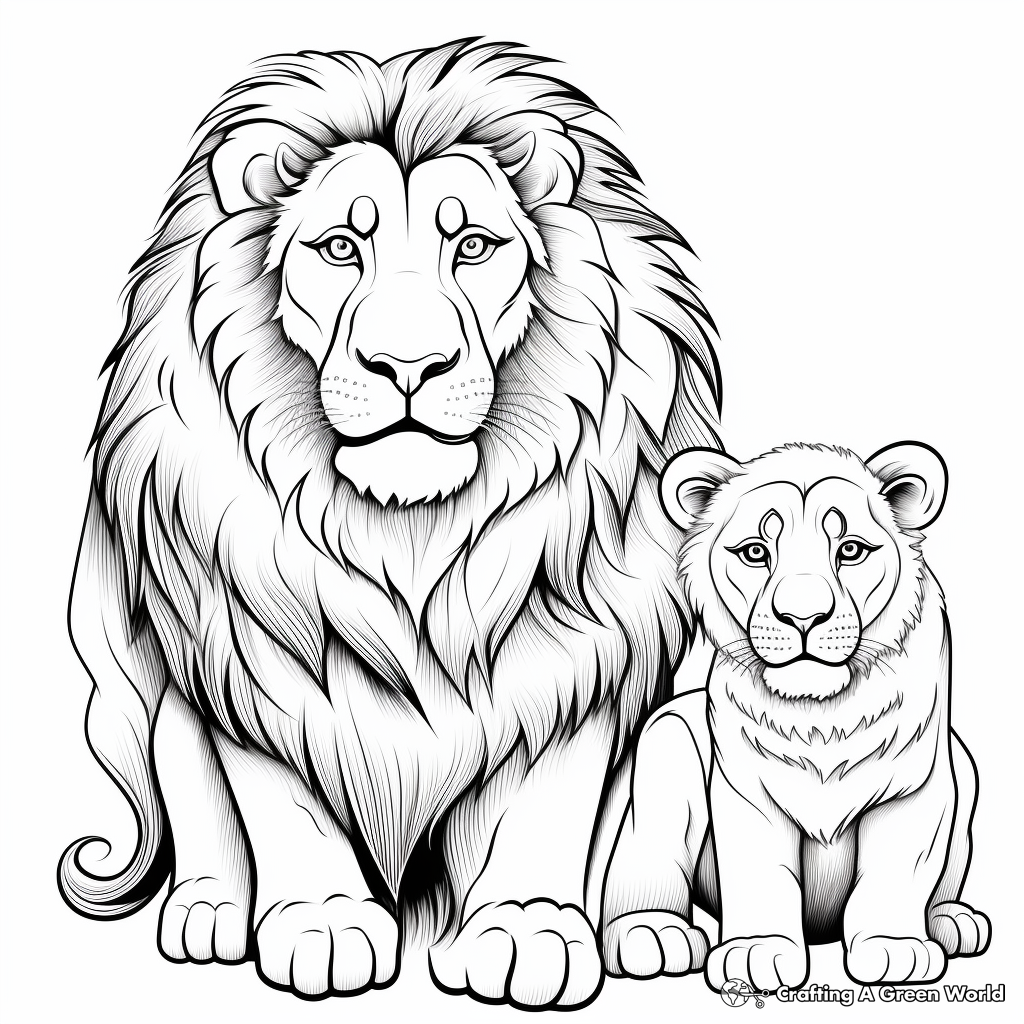 Pictorial Lion Family Coloring Pages 4