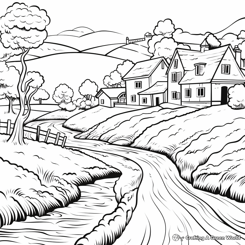 Picturesque European Countryside Coloring Pages 4