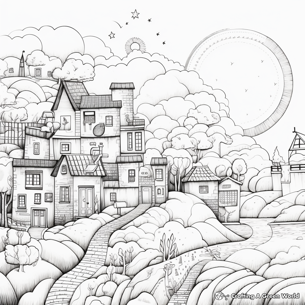 Picturesque Rainbow over Scenery Coloring Pages 1