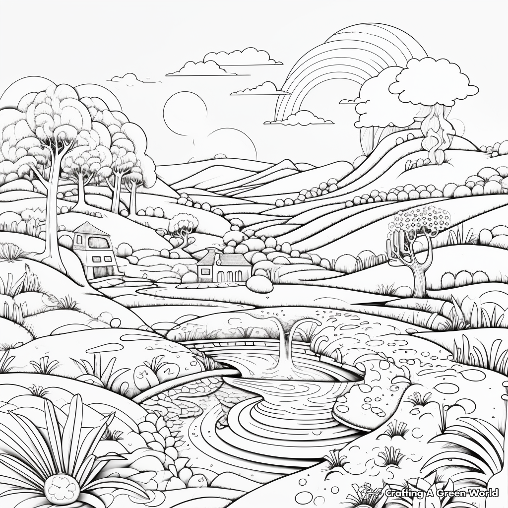 Picturesque Rainbow over Scenery Coloring Pages 2