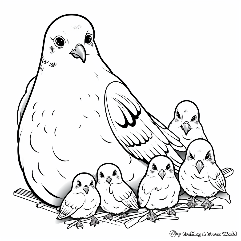 Pigeon Family Coloring Pages: Male, Female, and Chicks 1