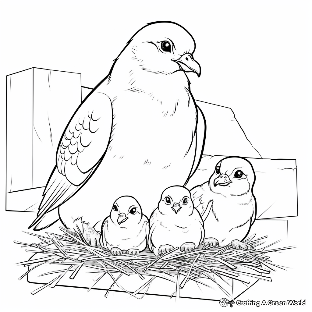 Pigeon Family Coloring Pages: Male, Female, and Chicks 2