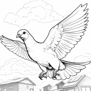 Pigeon in Flight: Sky-Scene Coloring Pages 1
