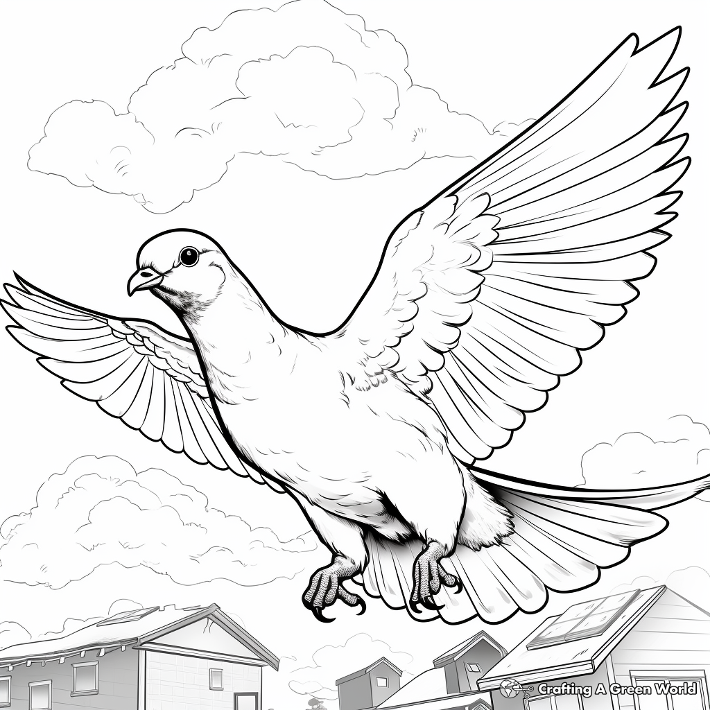 Pigeon in Flight: Sky-Scene Coloring Pages 1