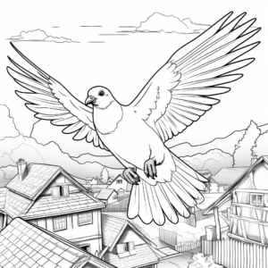 Pigeon in Flight: Sky-Scene Coloring Pages 2