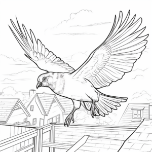 Pigeon in Flight: Sky-Scene Coloring Pages 3