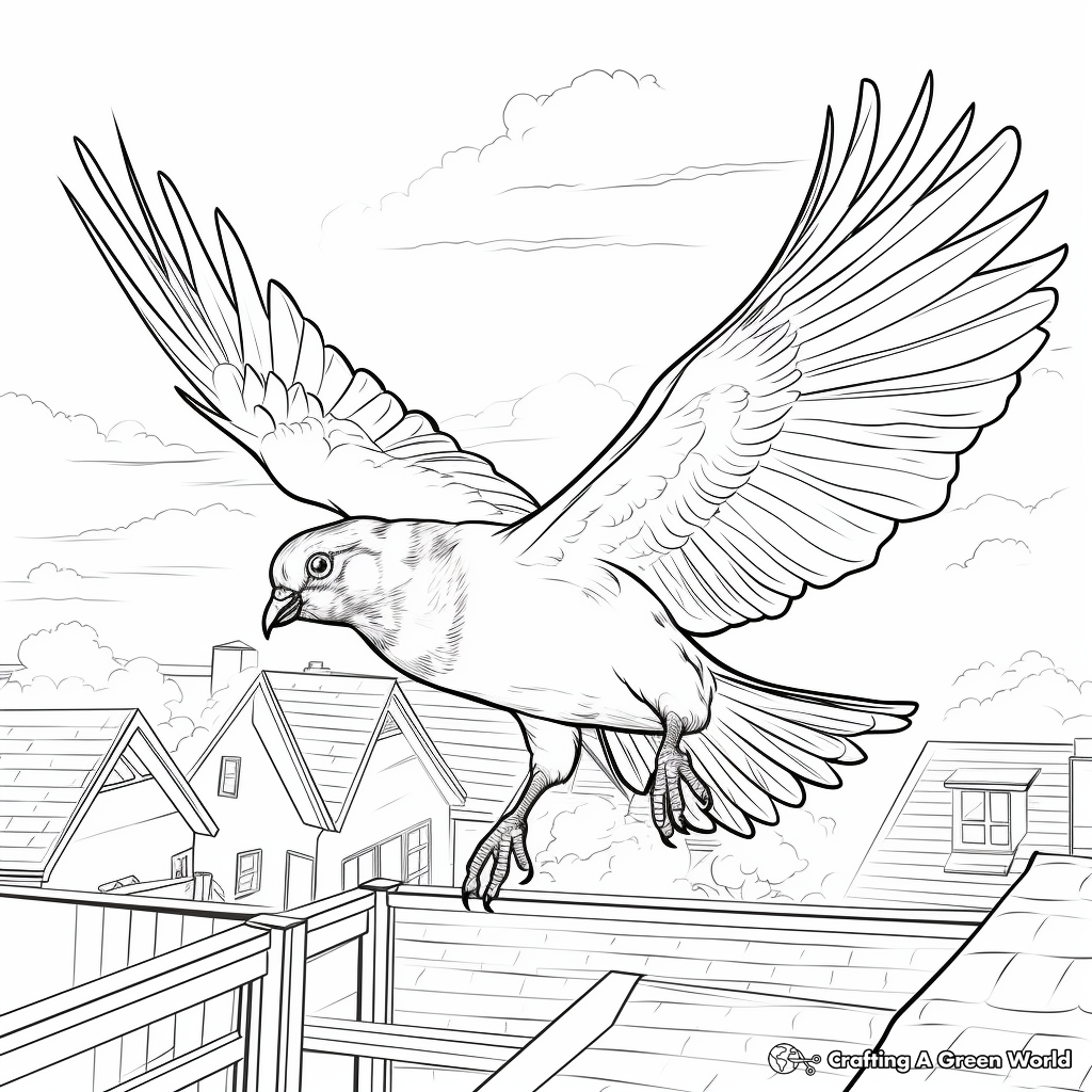 Pigeon in Flight: Sky-Scene Coloring Pages 3