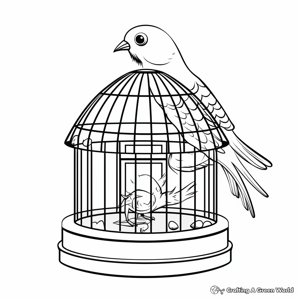 Pigeon in Traditional Bird Cage Coloring Sheets 1