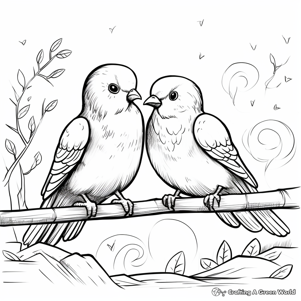 Pigeons in Love: Sweet Scene Coloring Pages 1