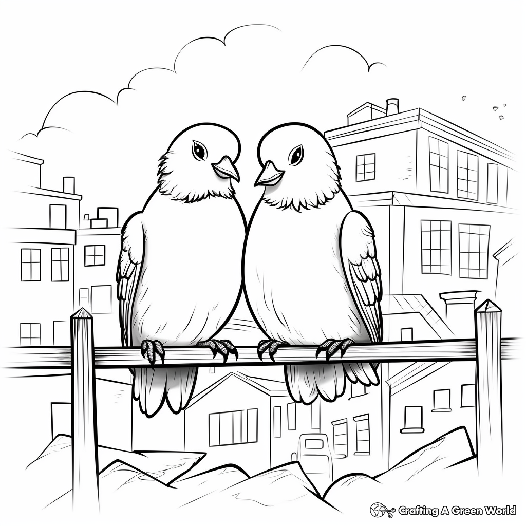 Pigeons in Love: Sweet Scene Coloring Pages 3
