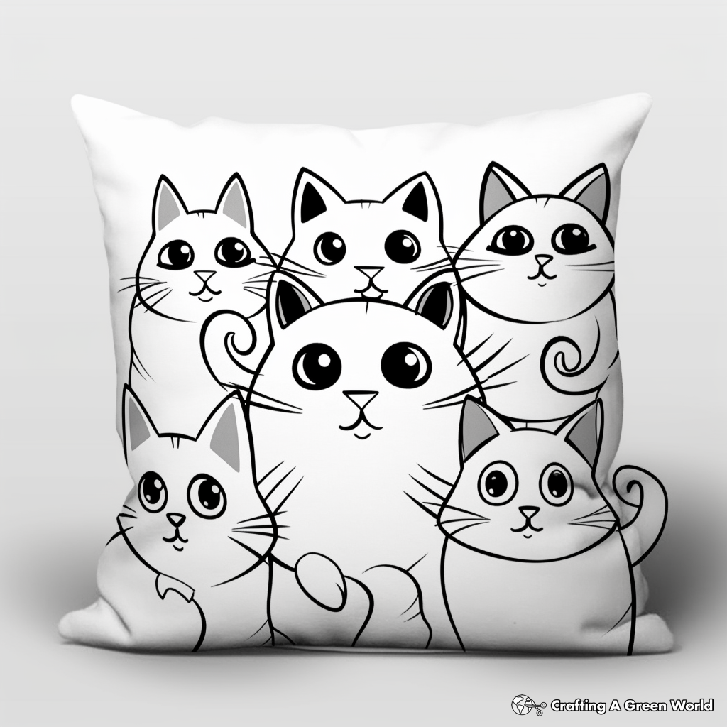 Pillow Cat Family: Mother, Father, and Kittens Coloring Pages 1