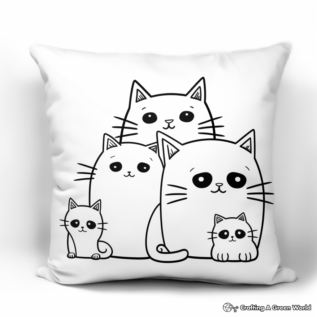 Pillow Cat Family: Mother, Father, and Kittens Coloring Pages 2
