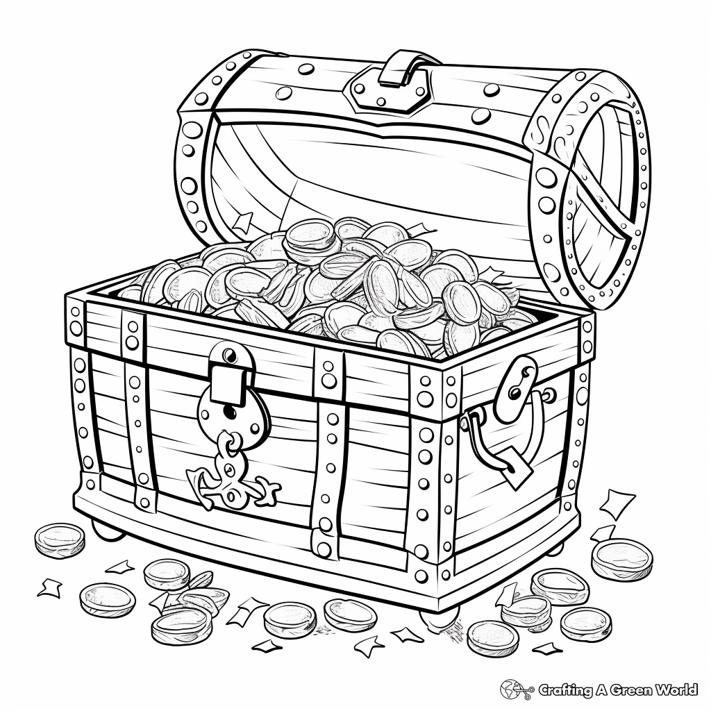 Pirate And Treasure Chest Under Sea Coloring Pages 1