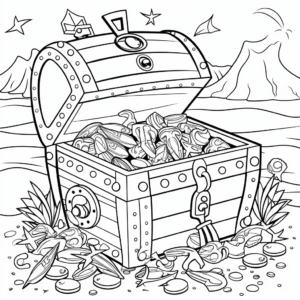 Pirate And Treasure Chest Under Sea Coloring Pages 2