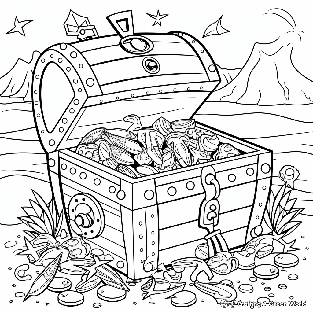 Pirate And Treasure Chest Under Sea Coloring Pages 2
