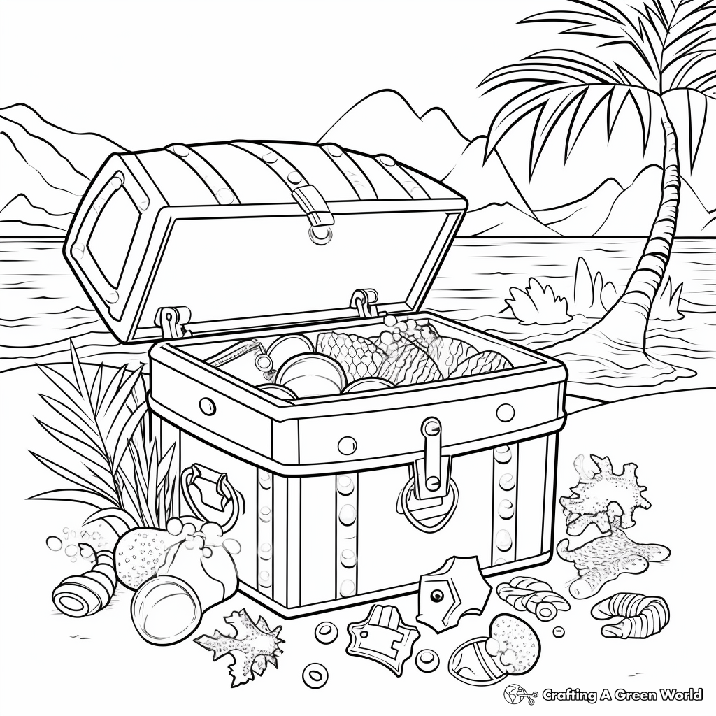 Pirate And Treasure Chest Under Sea Coloring Pages 4