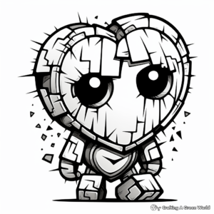 Pixelated Broken Heart Coloring Pages for Gamers 1