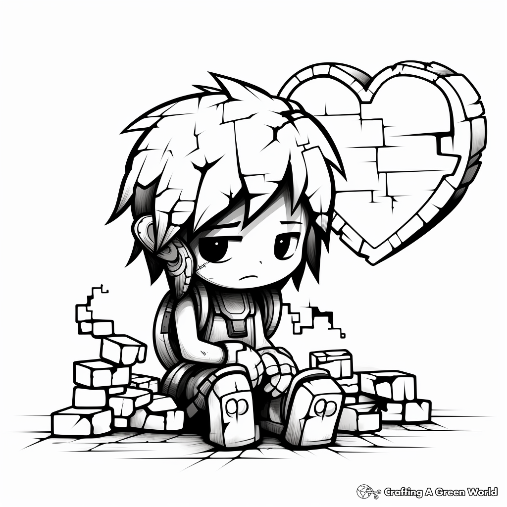Pixelated Broken Heart Coloring Pages for Gamers 2