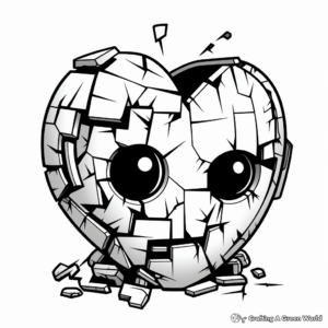 Pixelated Broken Heart Coloring Pages for Gamers 4
