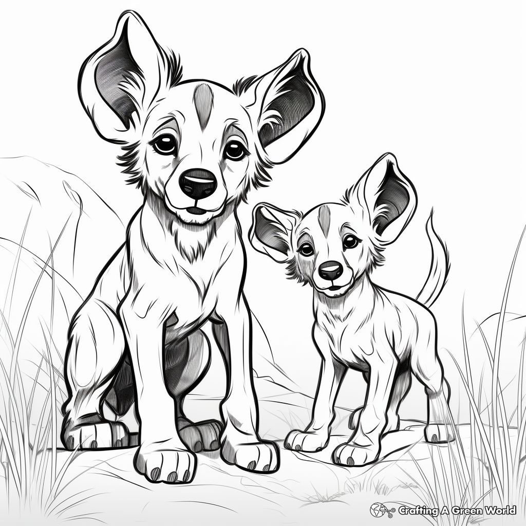 Playful African Wild Dog Pups Coloring Pages 1