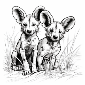Playful African Wild Dog Pups Coloring Pages 2