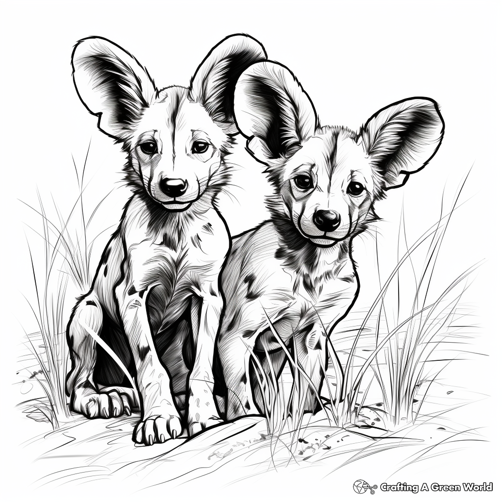 Playful African Wild Dog Pups Coloring Pages 2