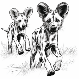 Playful African Wild Dog Pups Coloring Pages 3