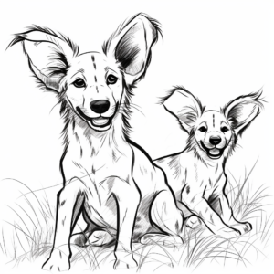 Playful African Wild Dog Pups Coloring Pages 4