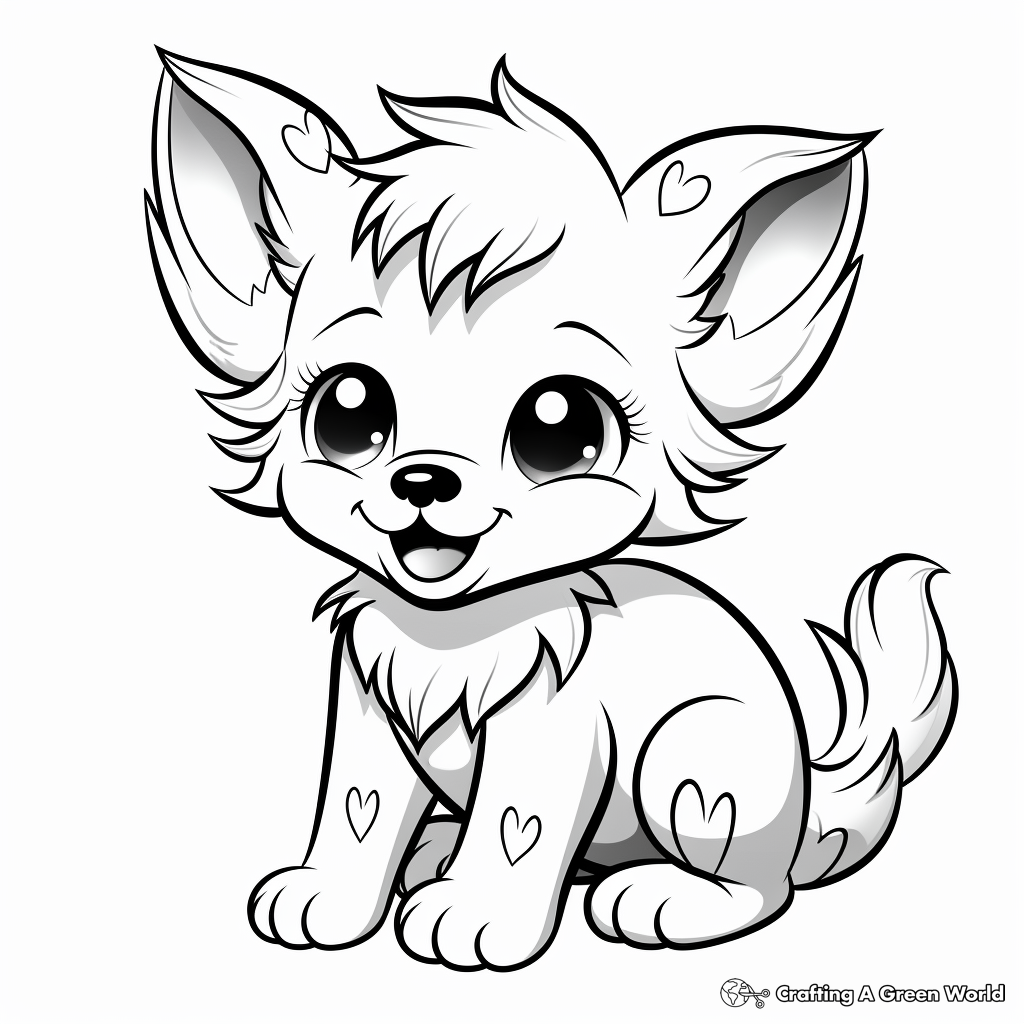 Playful Anime Wolf Pup Coloring Pages 3