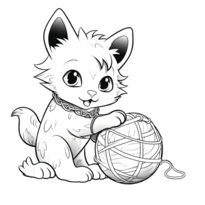 Playful Calico Kitten Swatting a Yarn Ball Coloring Page 4