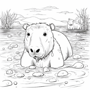 Playful Capybara in Water Coloring Pages 1