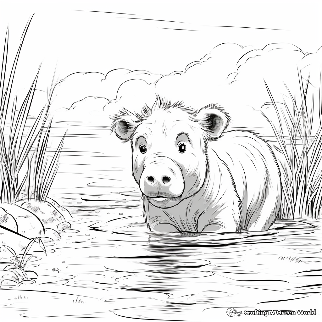 Playful Capybara in Water Coloring Pages 2