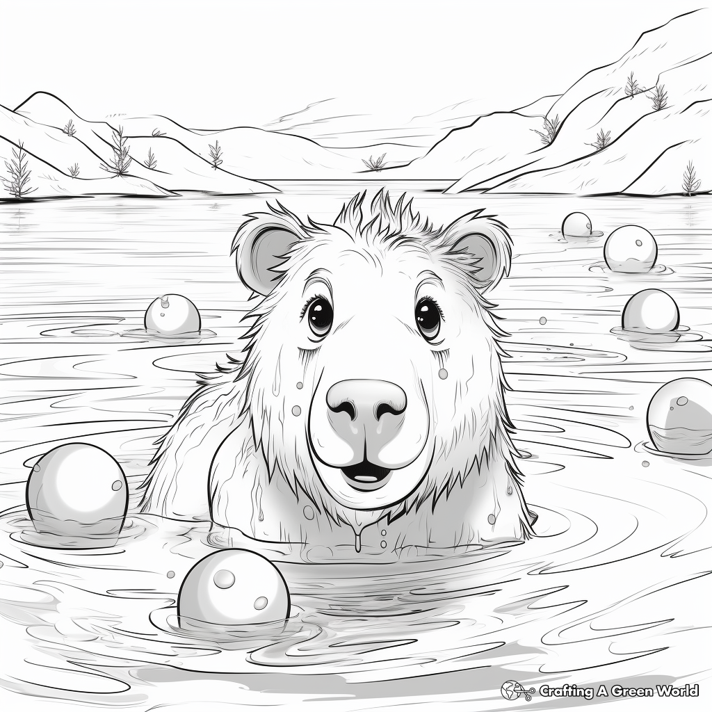 Playful Capybara in Water Coloring Pages 3