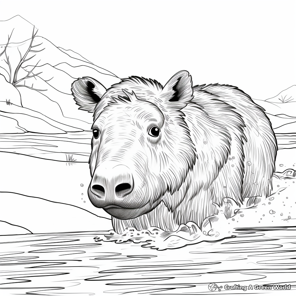 Playful Capybara in Water Coloring Pages 4