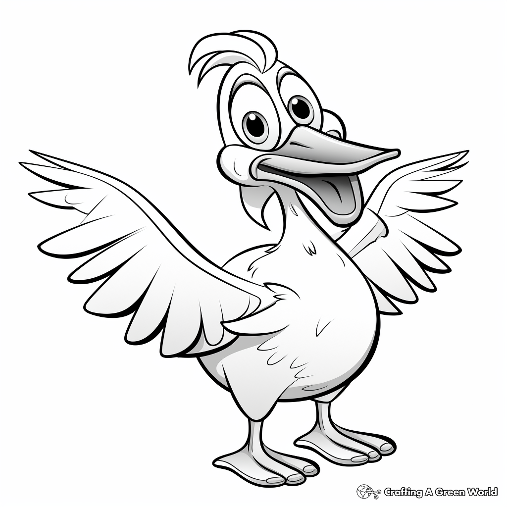 Playful Cartoon Pelican Coloring Pages for Kids 3