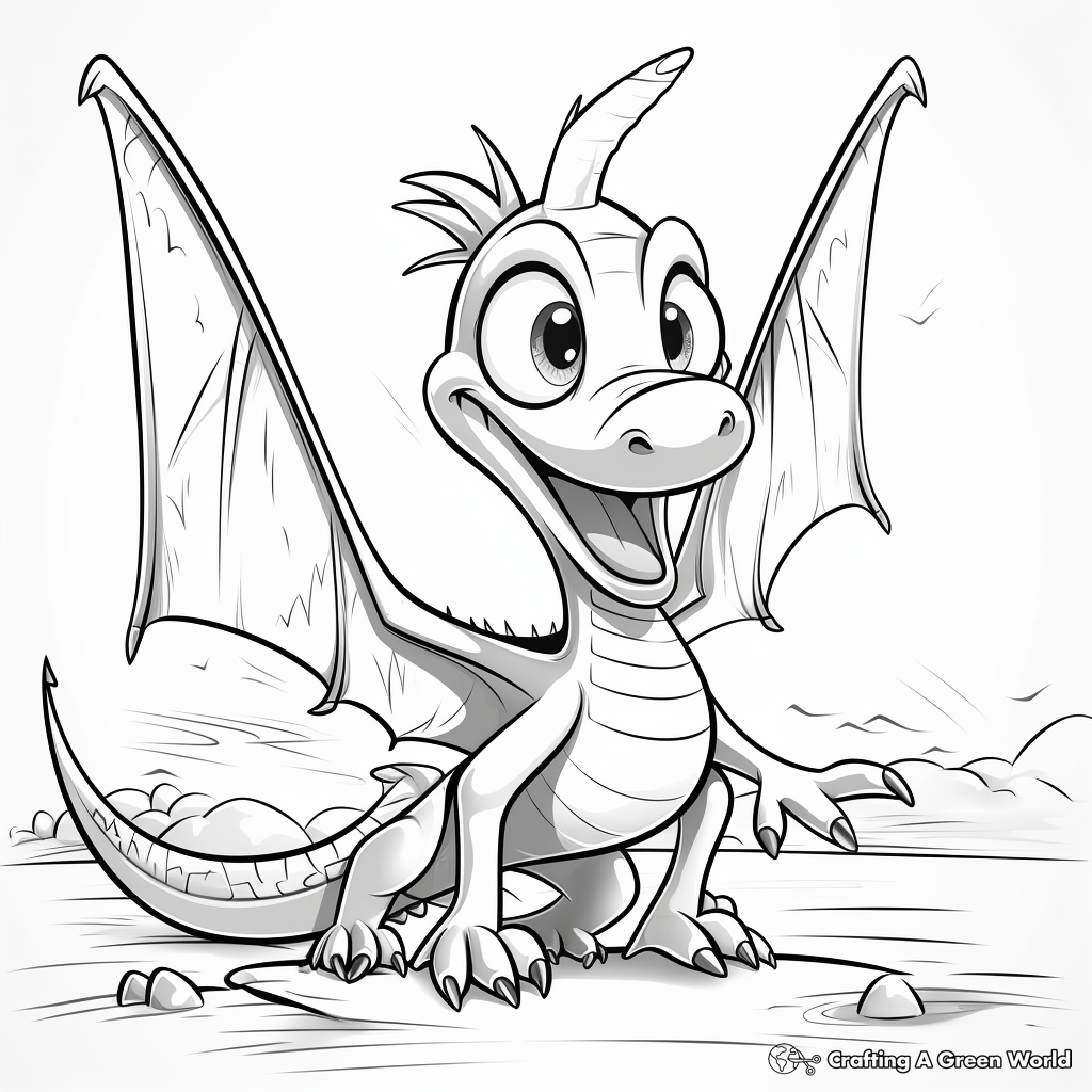 Playful Cartoon Pterodactyl Coloring Pages 2