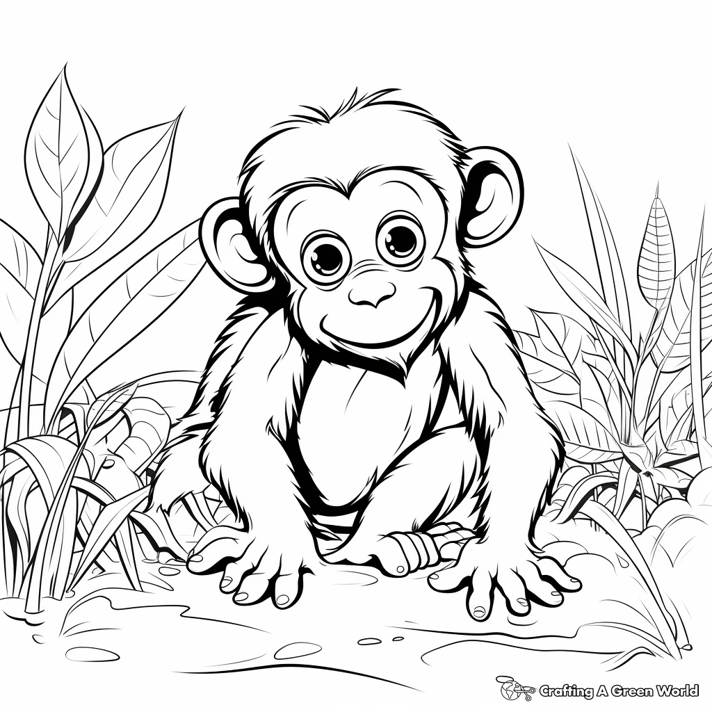 Playful Chimpanzee Coloring Pages for Kids 4