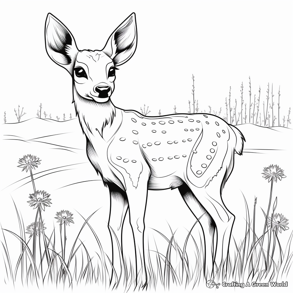 Playful Deer in the Meadow Coloring Pages 1