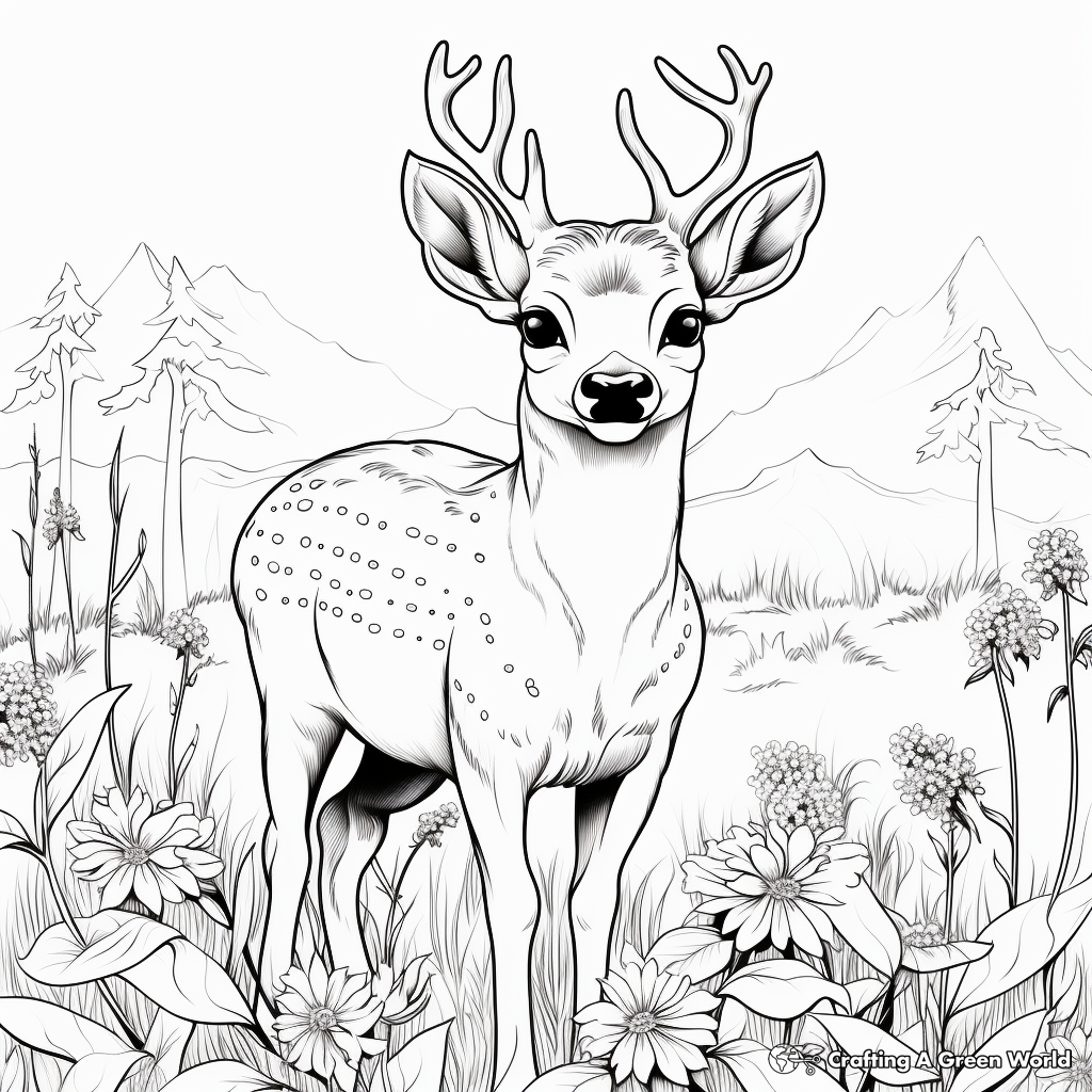 Playful Deer in the Meadow Coloring Pages 3