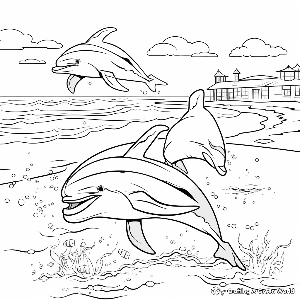 Playful Dolphins Beach Coloring Pages 1