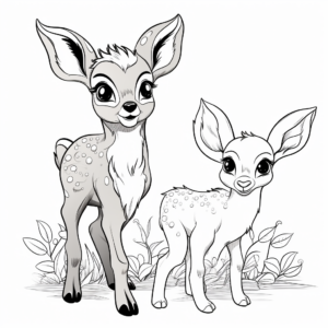 Playful Fawn and Bunny Coloring Sheets 1