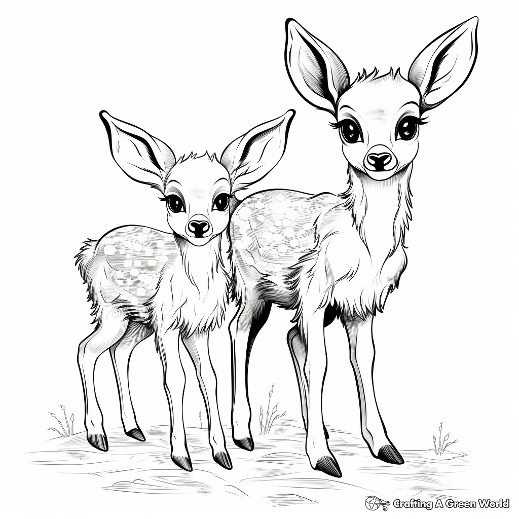 Playful Fawn and Bunny Coloring Sheets 2