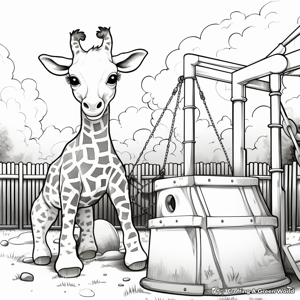 Playful Giraffe Coloring Pages: Giraffe in a Playground 2