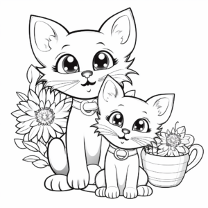Playful Kittens and Buttercup Flower Coloring Pages for Kids 3