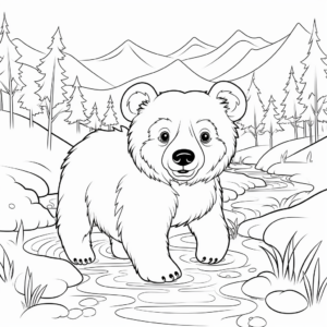 Playful Mama & Baby Bear in River Coloring Pages 4
