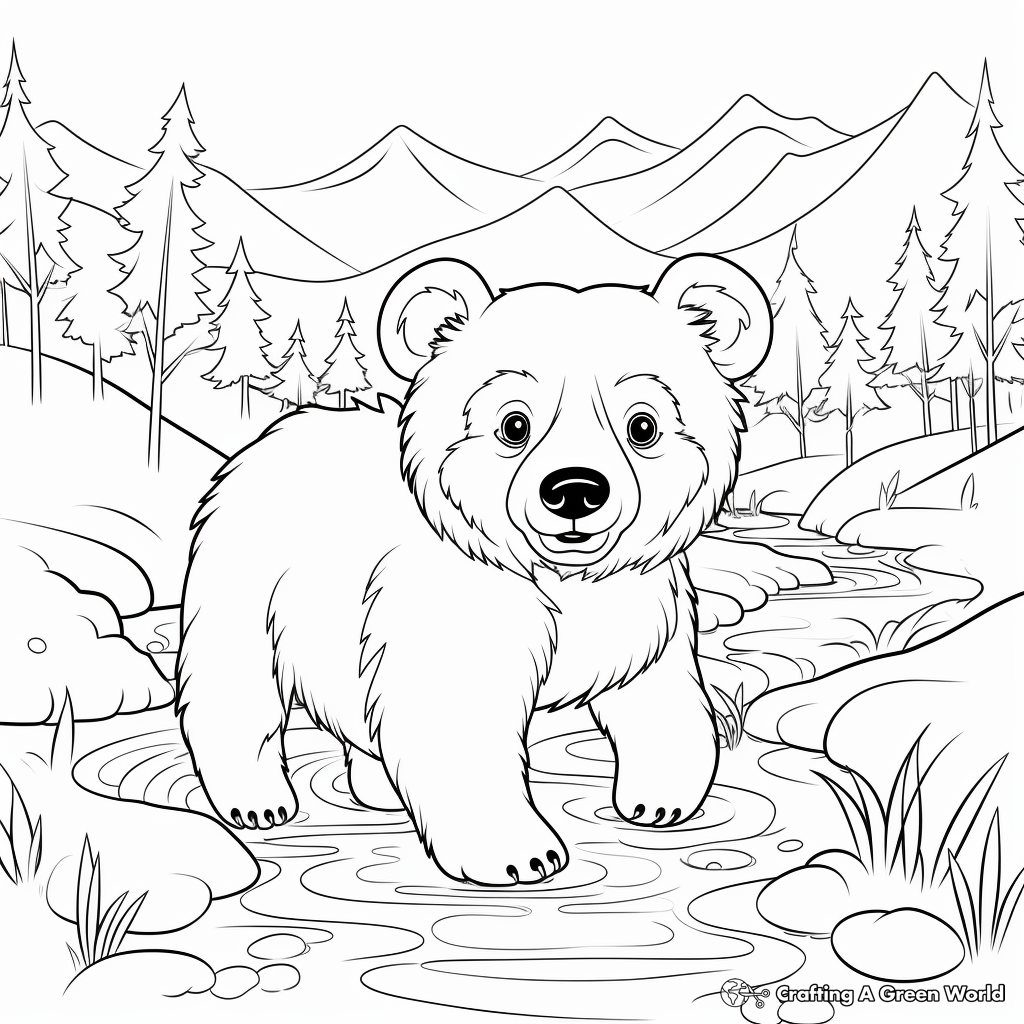 Playful Mama & Baby Bear in River Coloring Pages 4