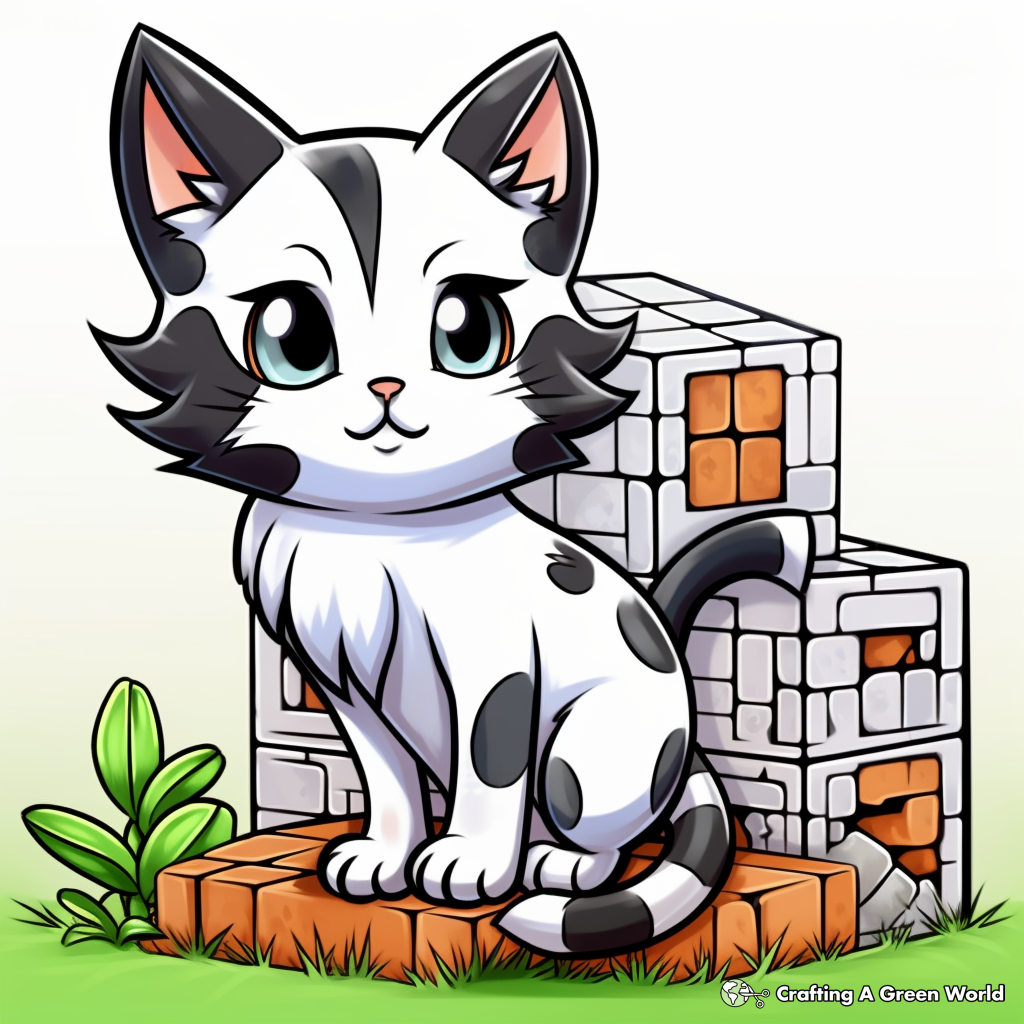 Playful Minecraft Kitty Coloring Pages for Children 1