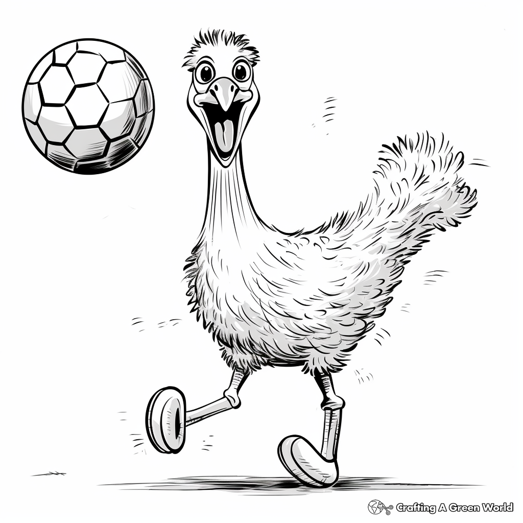 Playful Ostrich Playing Soccer Coloring Pages 1